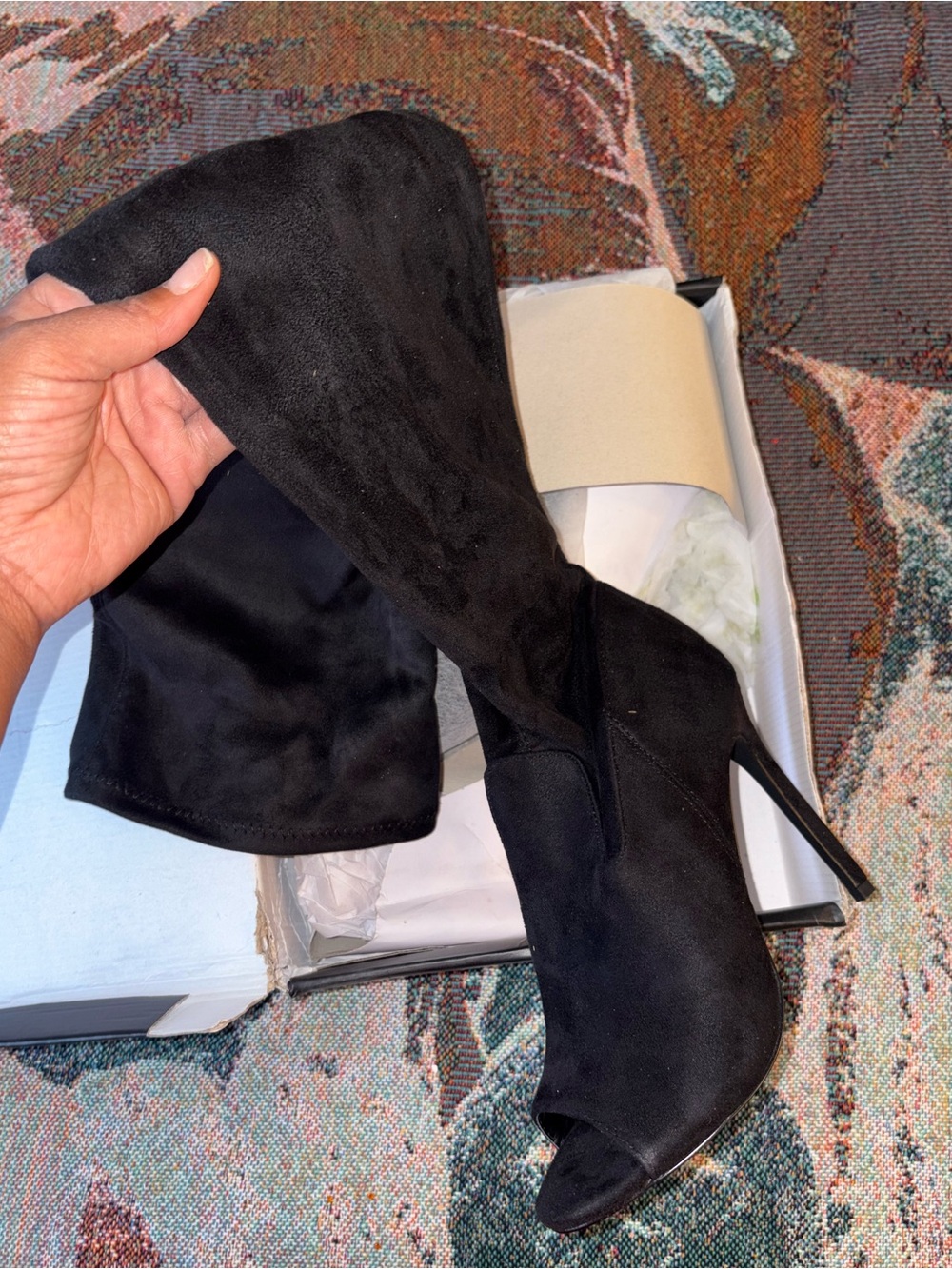Lori Black Suede Peep-Toe Over-the-Knee Stiletto Boot